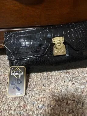 Bellini | Bags | Bellini Black Crocembossed Clutch With Gold Lock ...